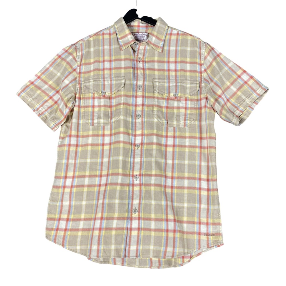 Filson Mens Shirt S Tan Plaid Short Sleeve Button Down Cotton Vintage Outdoor
